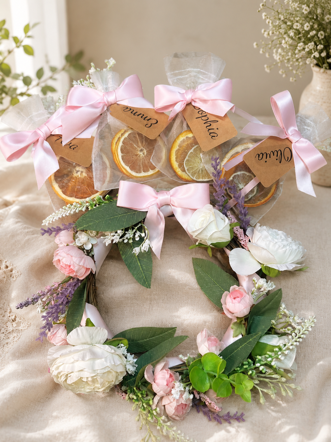Citrus Favor Bags + Floral Wreath Bundle | Bridal Shower Set